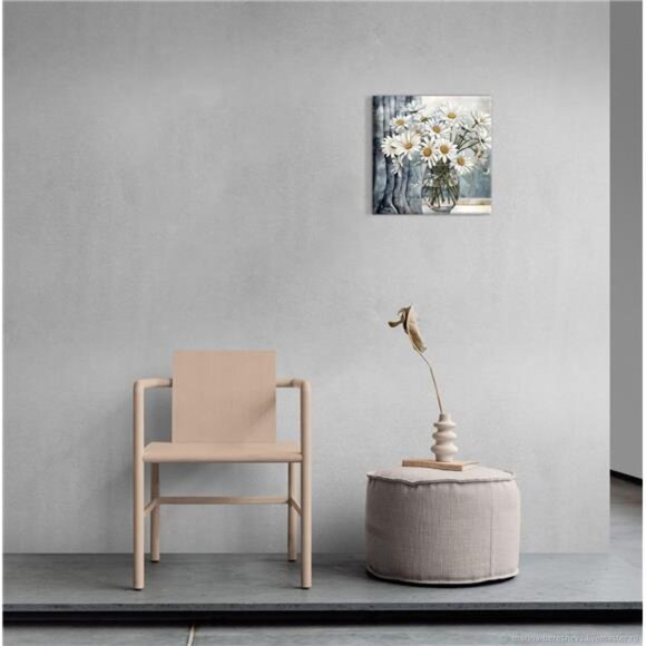 Gray Daisy Bathroom Wall Decor Canvas Print Picture Art Hanging Dining Dining - Picture 4 of 8